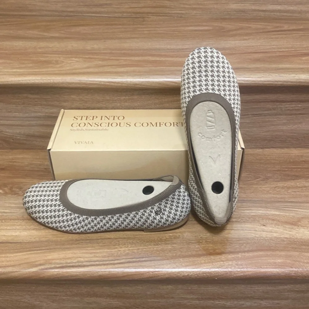 NWT VIVAIA Claire Round Toe Flats in Espresso Houndstooth Size EU 42 - Picture 2 of 13